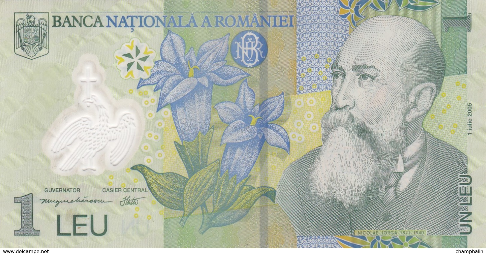 Roumanie - Billet De 1 Leu - 1er Juillet 2005 - Nicolae Iorga - Polymère - Roumanie