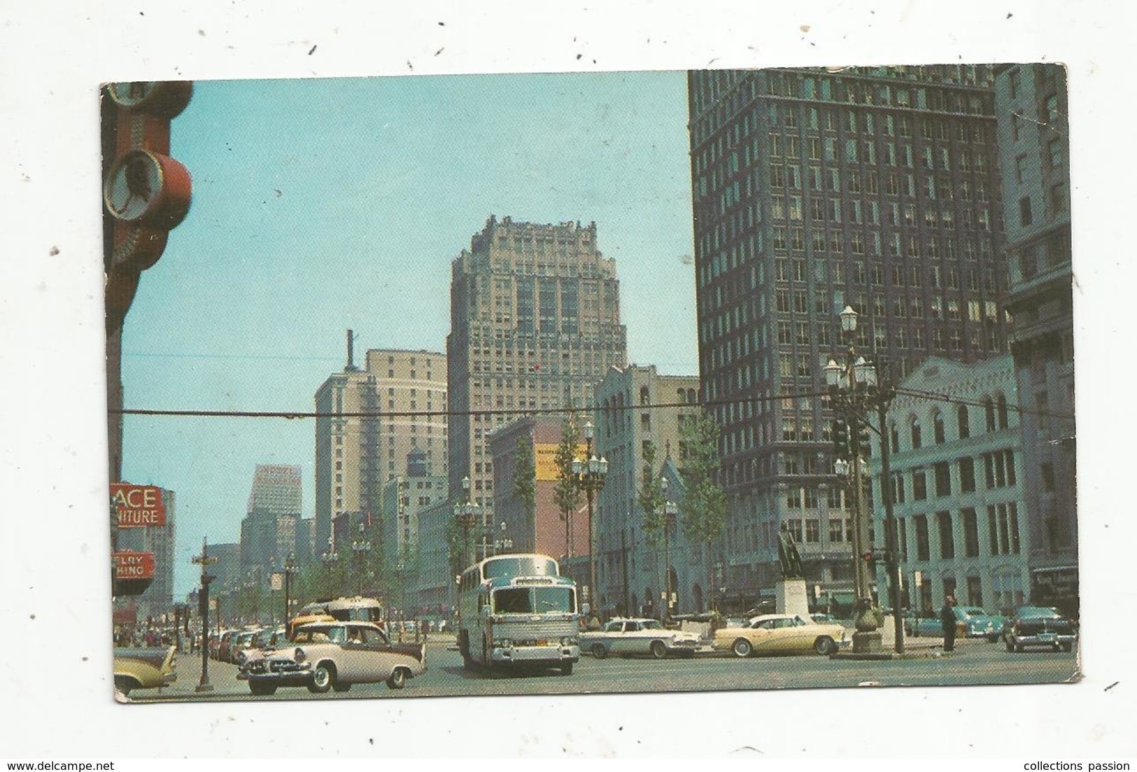 Cp, Automobile,  Bus & Autocars , Etats Unis ,  DETROIT ,  MICHIGAN ,  Washington Boulevard , écrite, Ed. Chaffee - Bus & Autocars