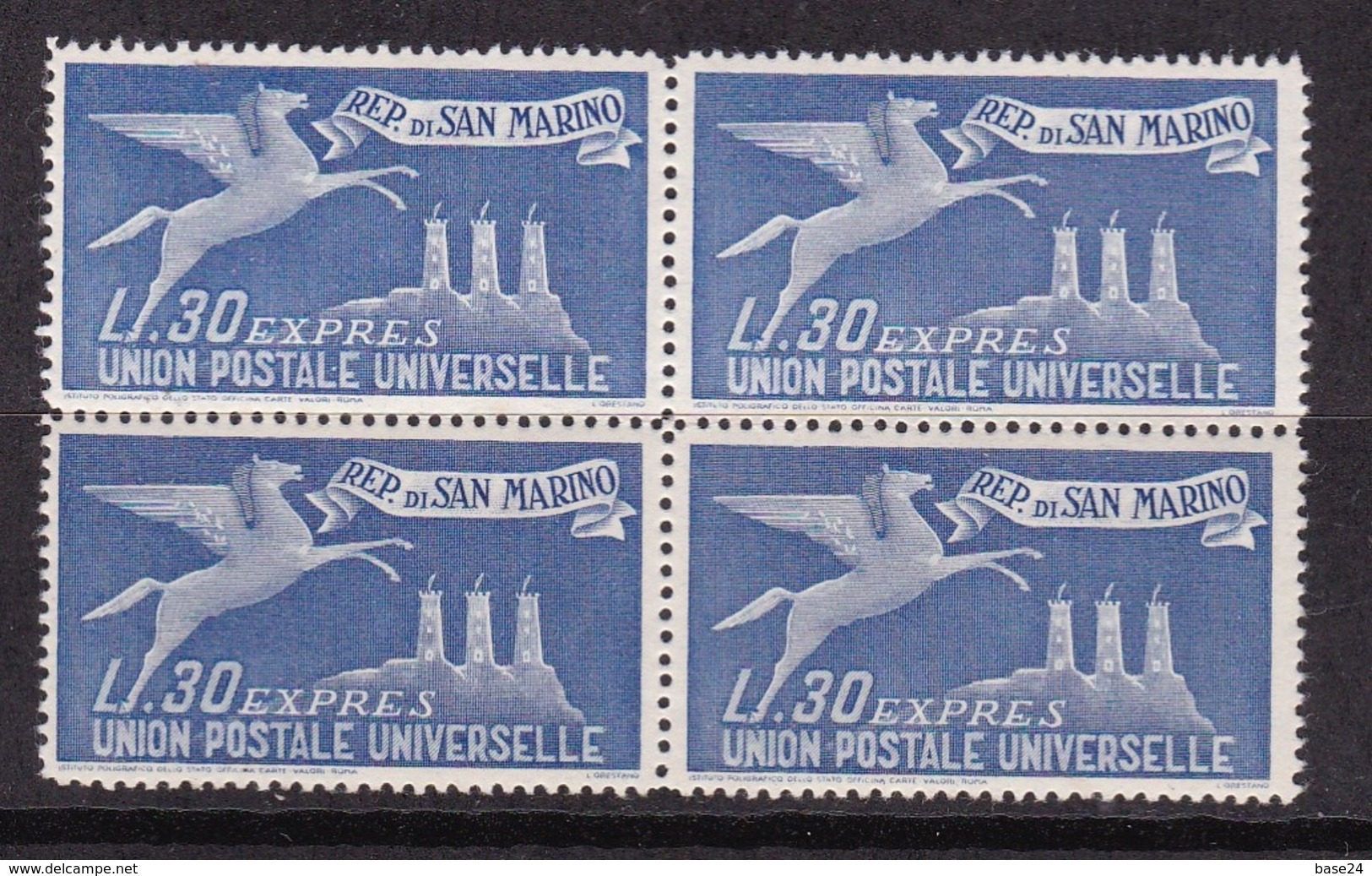 1946 San Marino Saint Marin ESPRESSO L.30 In Quartina MNH** Express Bl.4 - Express Letter Stamps