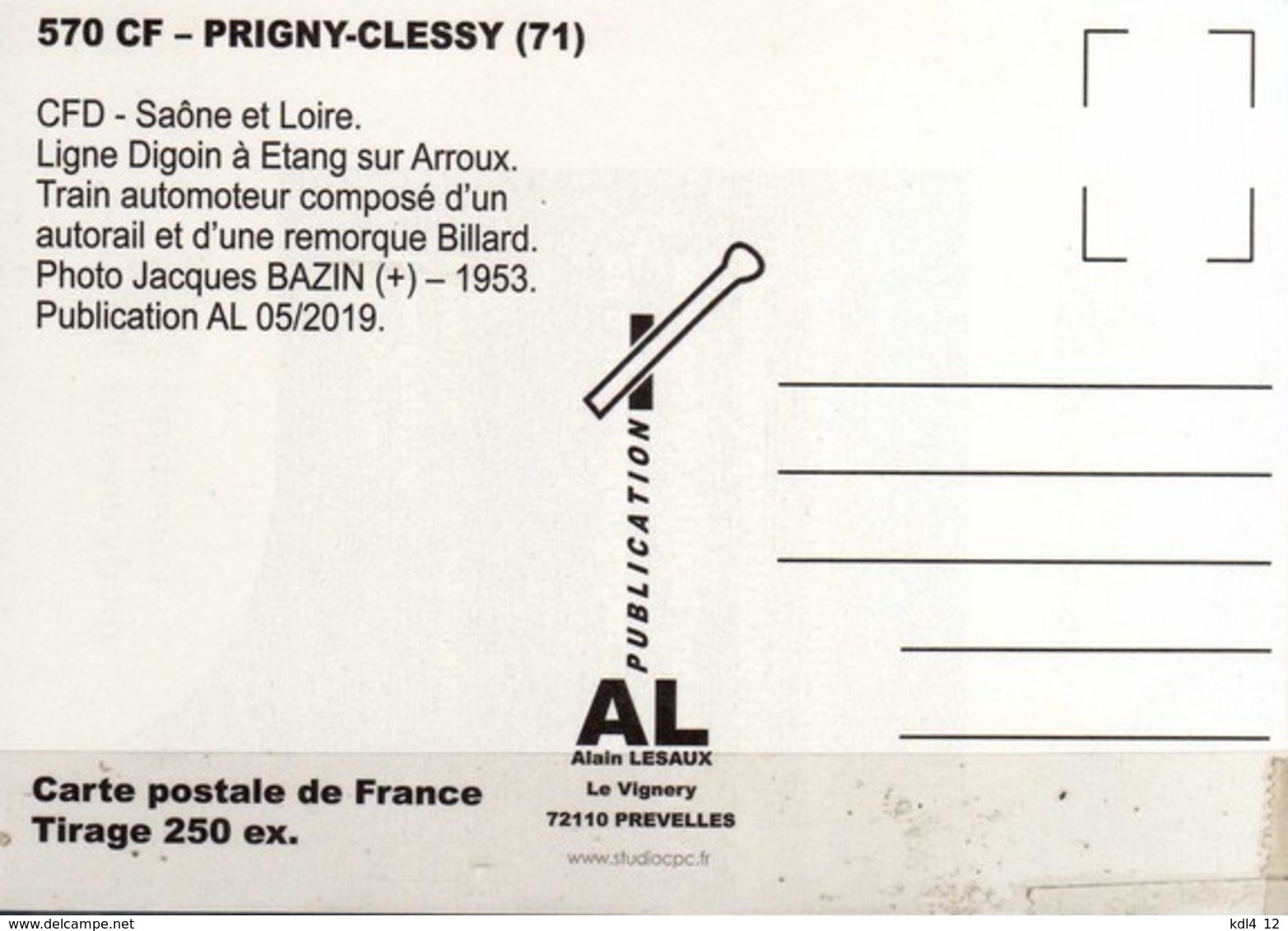 AL 570 - Autorail Billard A 80 D Avec Sa Remorque En Gare - PRIGNY CLESSY - Saône Et Loire - CFD - Autres & Non Classés