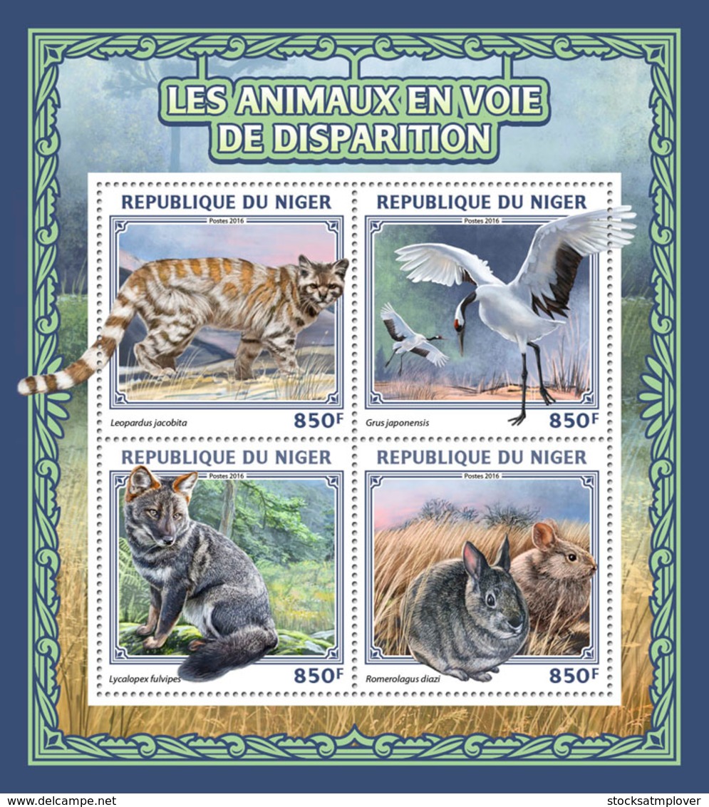 Niger  2016 Fauna  Endangered Animals   Crane ,rabbit - Niger (1960-...)