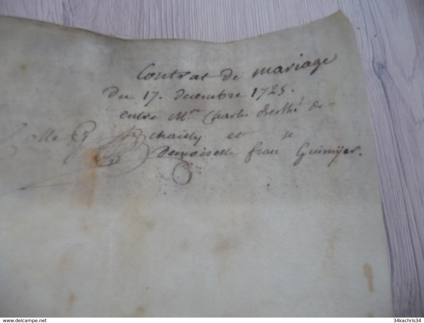 Manuscrit Acte Contrat De Mariage 17/12/1725 Charles De Beuthé/Quiyest  Berthé De Chaillier Capitaine 20 P A3 Environs - Manuscritos