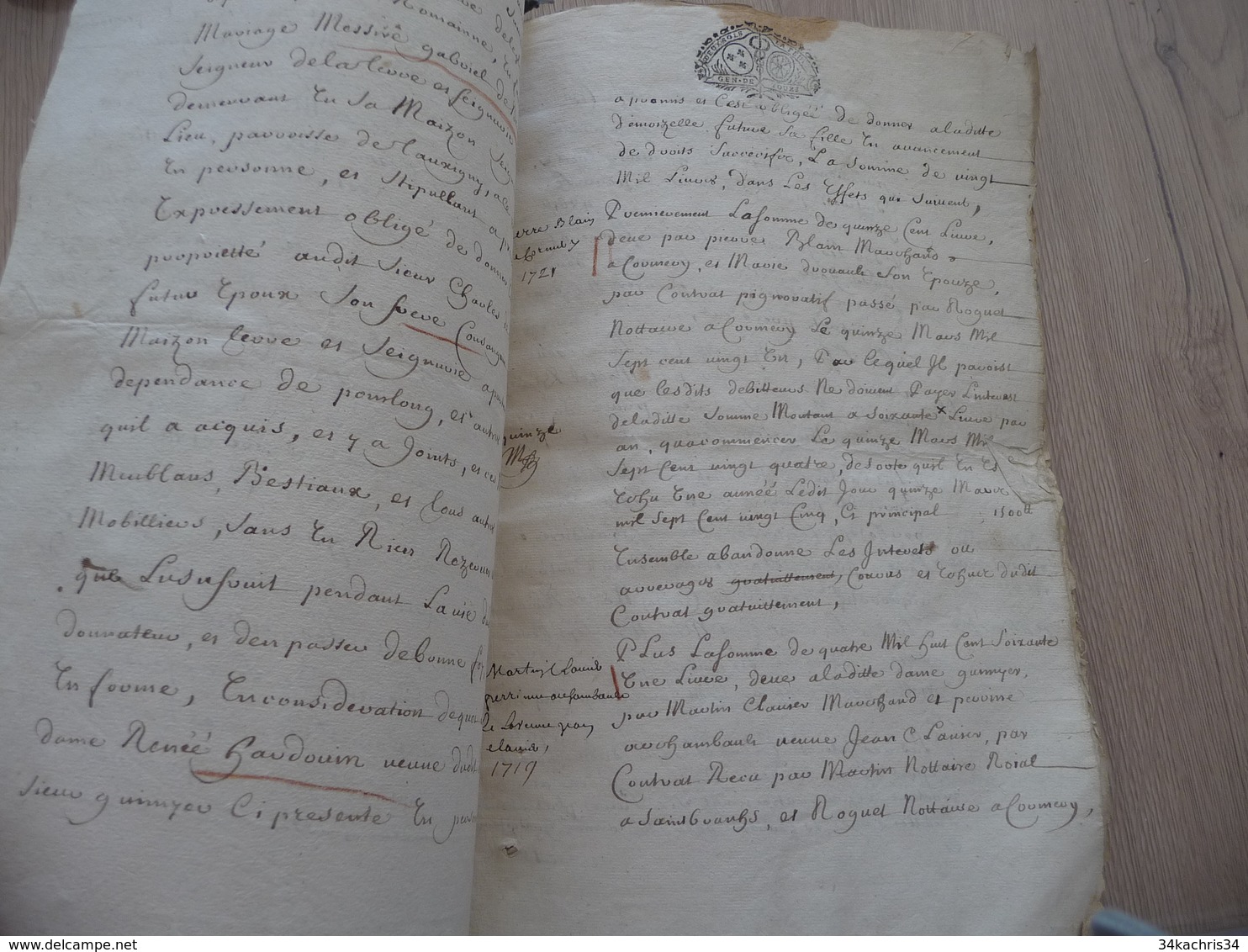 Manuscrit Acte Contrat De Mariage 17/12/1725 Charles De Beuthé/Quiyest  Berthé De Chaillier Capitaine 20 P A3 Environs - Manuscripts