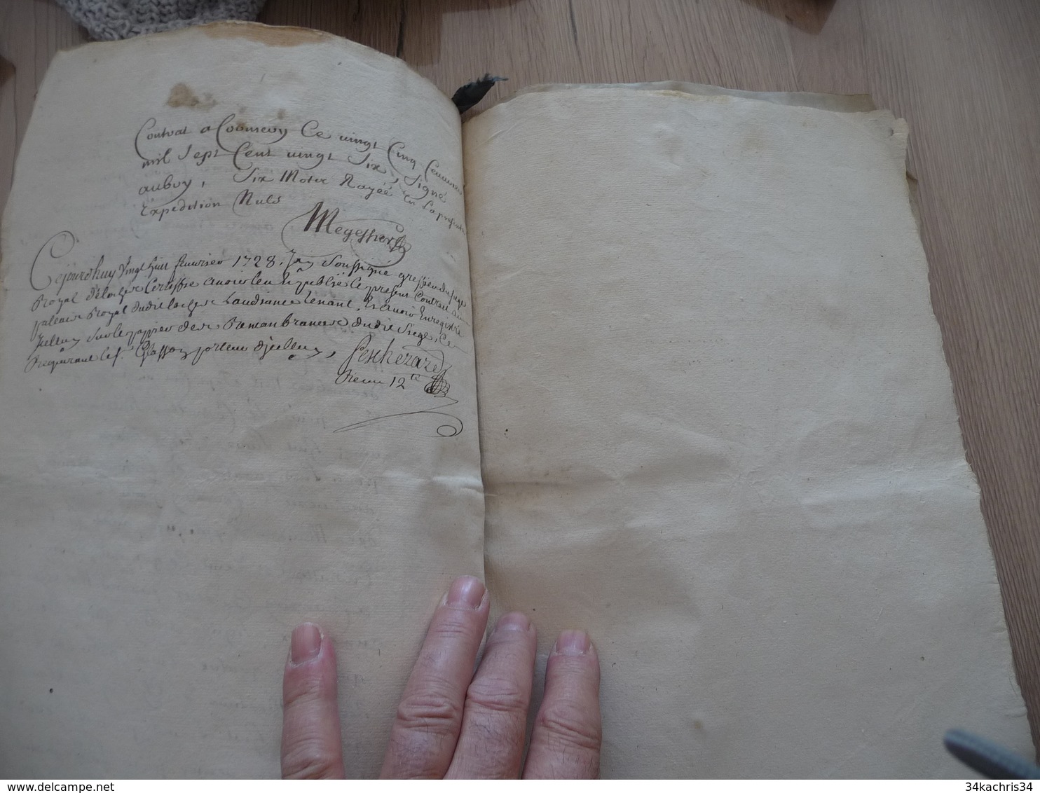 Manuscrit Acte contrat de mariage 17/12/1725 Charles De Beuthé/Quiyest  Berthé de Chaillier Capitaine 20 p A3 environs
