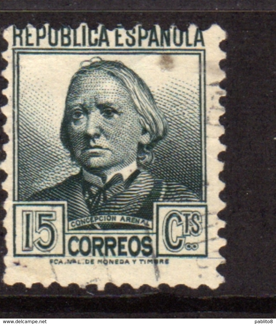 SPAIN ESPAÑA SPAGNA 1935 CONCEPCION ARENAL CENT. 15c USATO USED OBLITERE' - Oblitérés