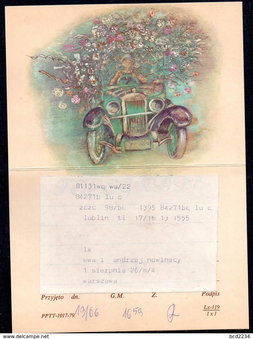 POLAND 1979 TELEGRAM SPECIAL OCCASION CAR VAN FULL OF FLOWERS USED TÉLÉGRAMME TELEGRAMM TELEGRAMA TELEGRAMMA VEHICLE - Lettres & Documents