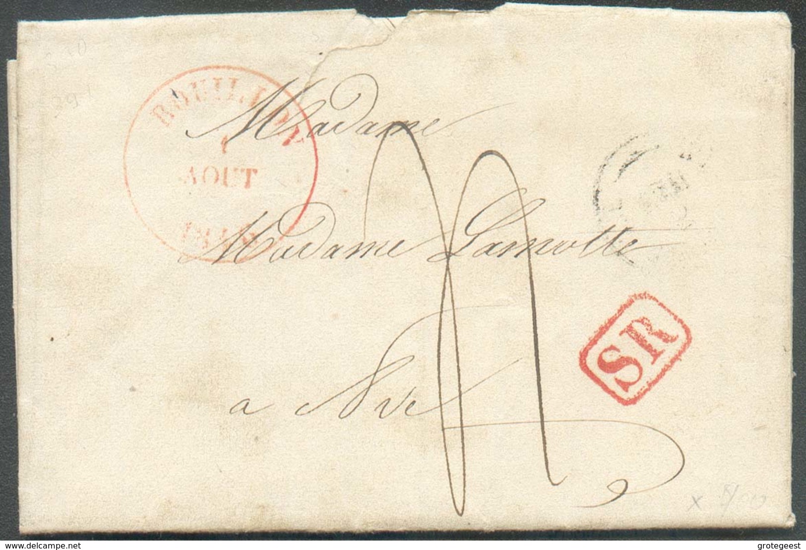 LETTRE De BOUILLON Le 1 Août 1846 + Griffe Rouge SR Vers Ave - Verso : Càd Rouge De NAMUR 2 Août 1846 + Type 18 De ROCHE - 1830-1849 (Belgique Indépendante)