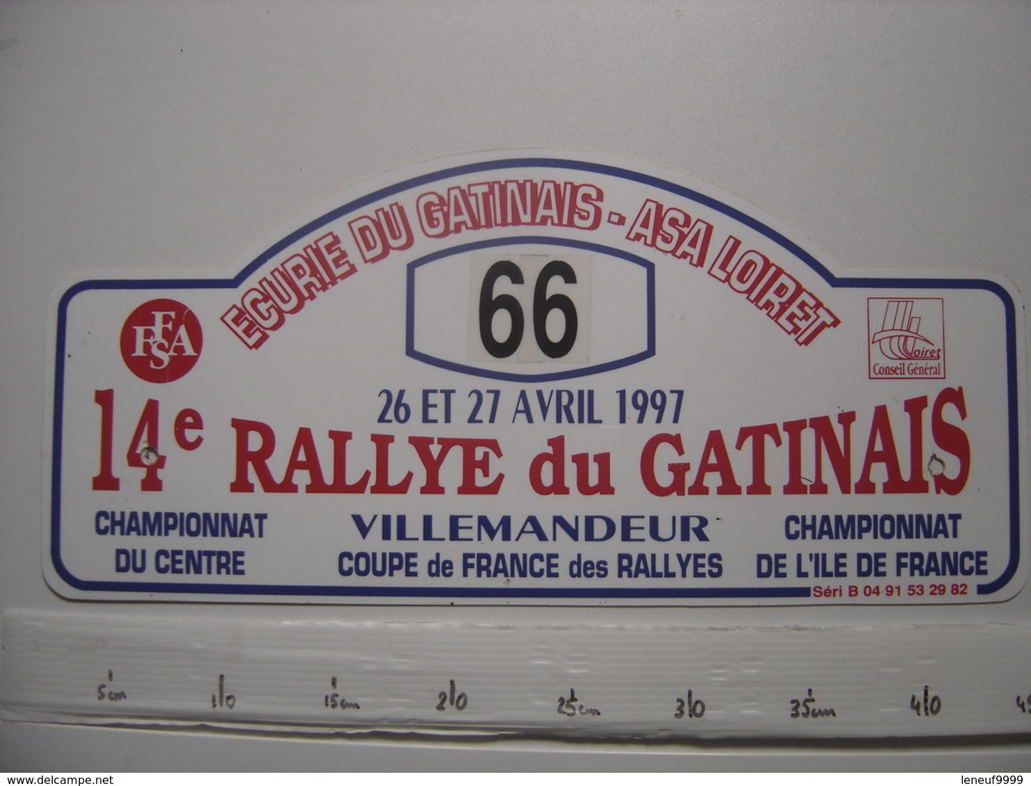 PLAQUE 14e RALLYE AUTOMOBILE Du GATINAIS Villemandeur Participant Numero 66 En 1997 - Plaques De Rallye