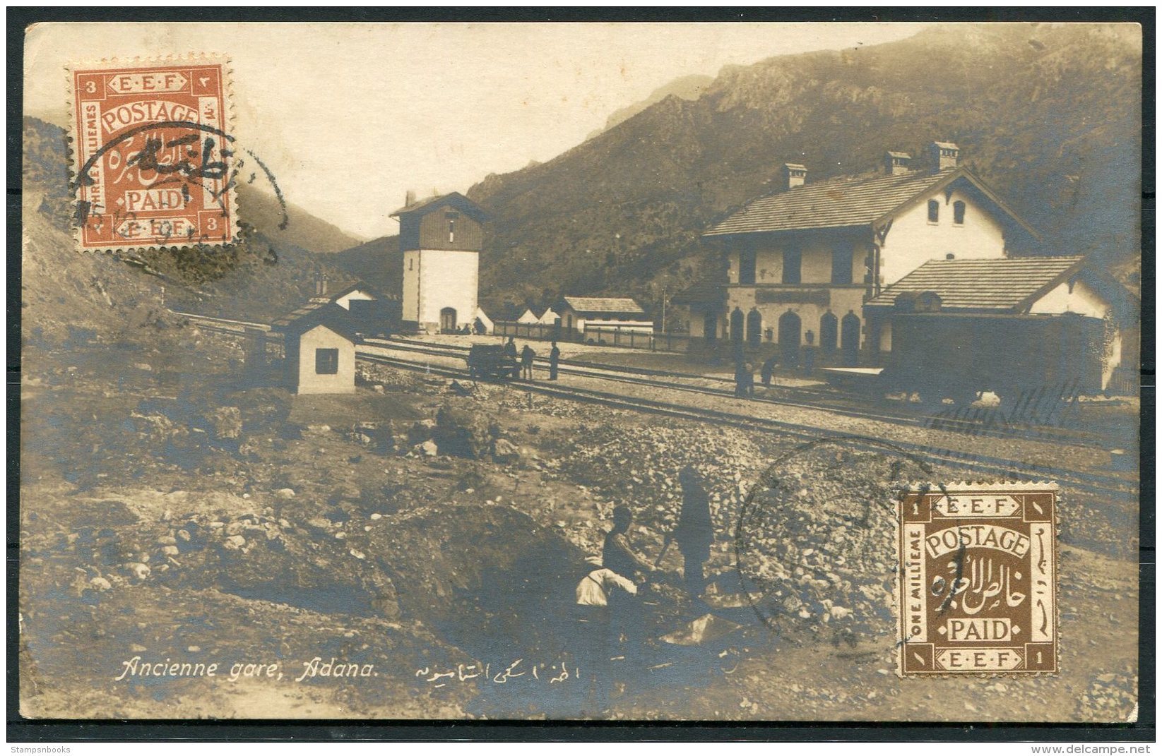 1920 Turkey Adana Railway Station Postcard, Palestine Censor - Casablanca Morocco. Postal Controle - Palestina