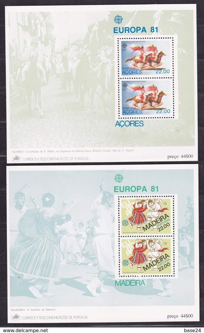 1981 Portogallo, Azzorre Madeira Portugal Azores Madera EUROPA CEPT EUROPE 2 Foglietti MNH** 2 Souv. Sheets - 1981