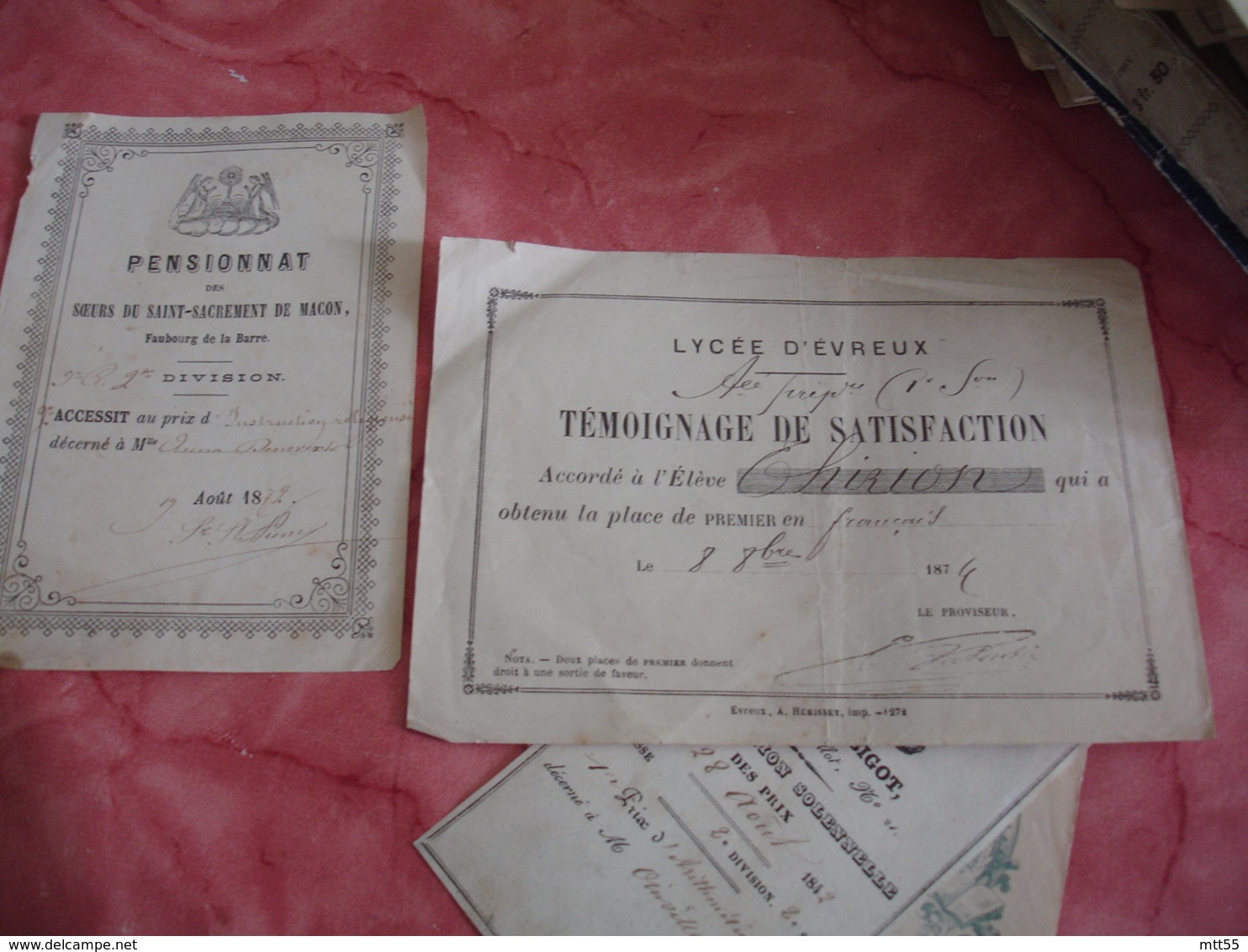 Lot De 7 Billet Satisfaction  Accessit 1874 A 1914 Voir Photo - Diploma & School Reports