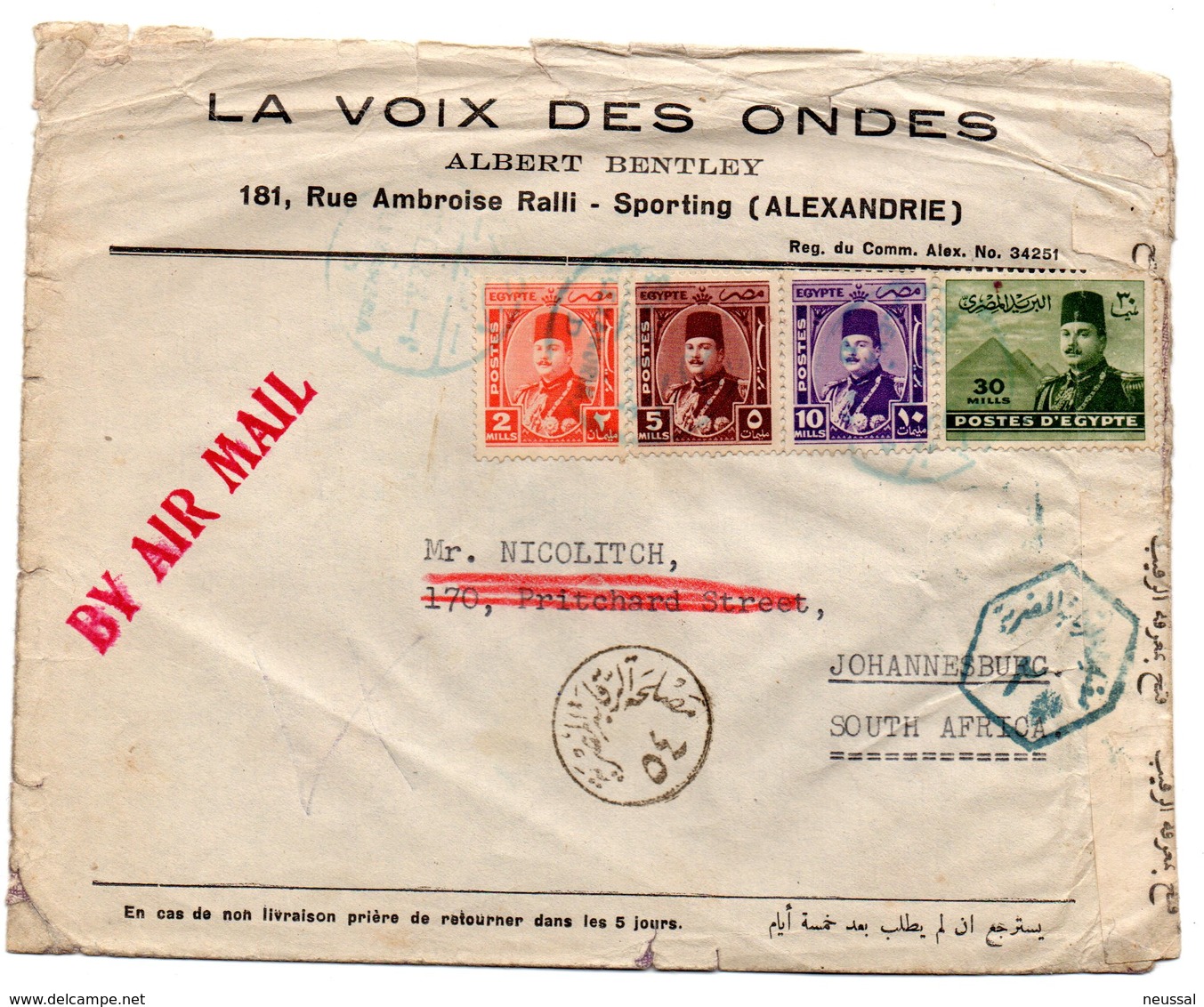 Carta Con Matasellos Air Mail Direccion Johannesburg. - Cartas & Documentos