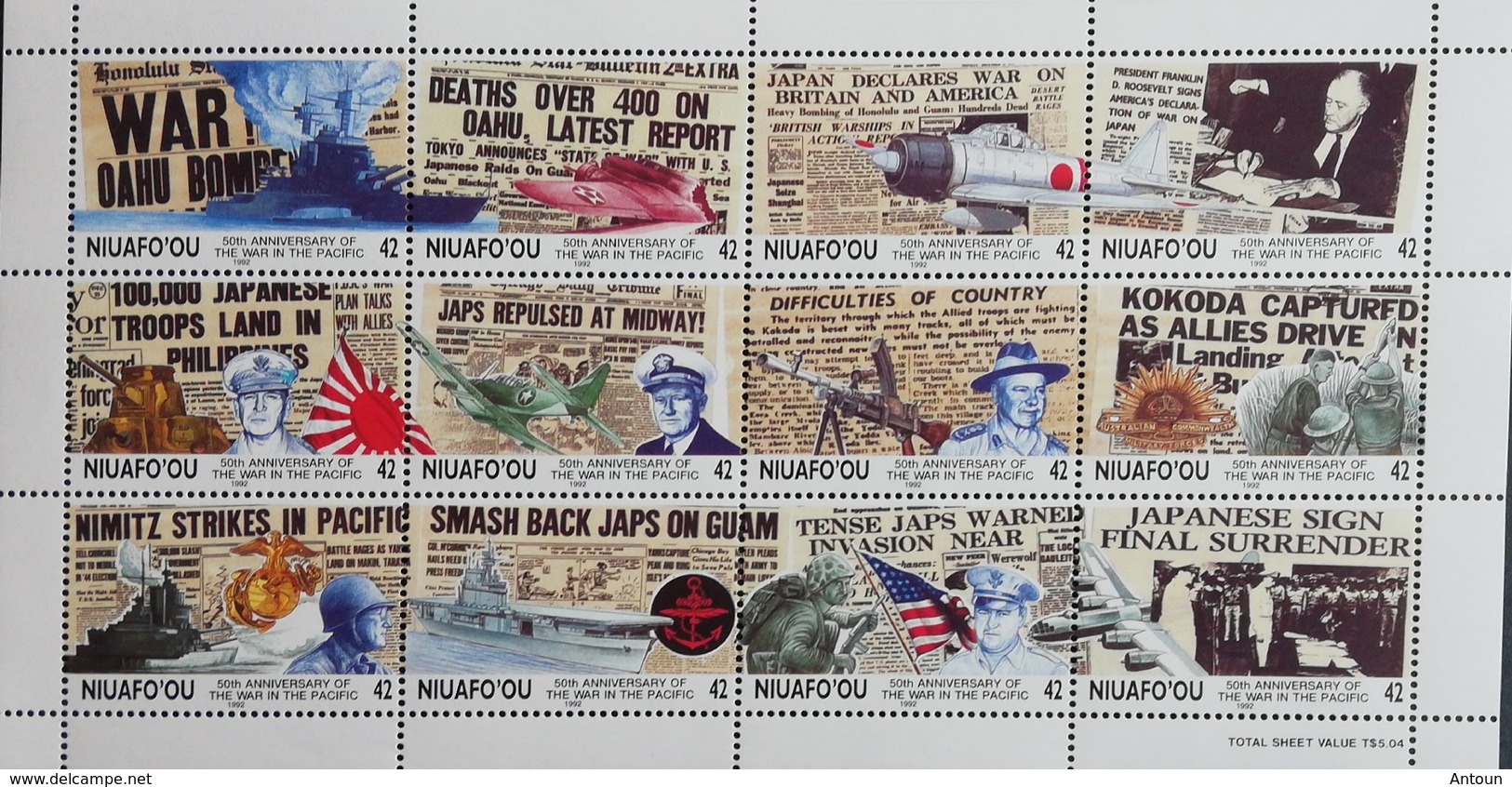 Niuafo Ou  1992 World War II In Pacific, 50th. Anniv. M/s Scott $27.50 - Oceania (Other)