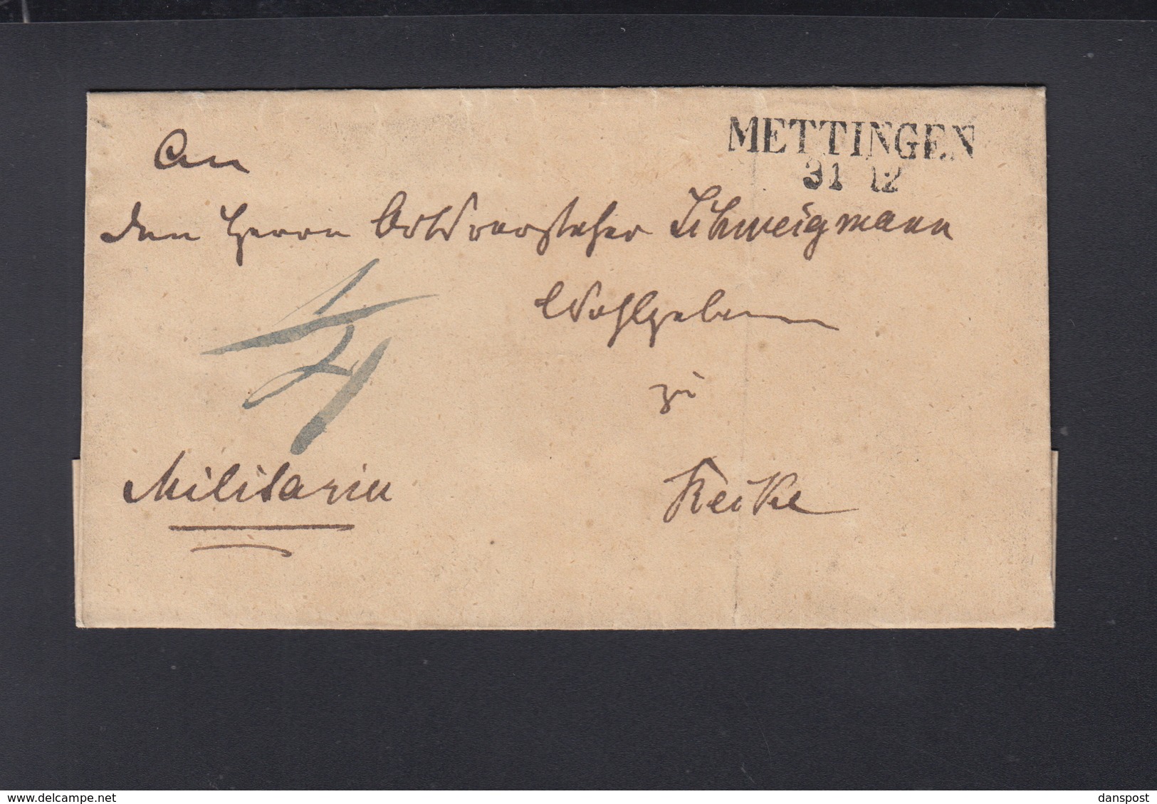 Falthülle Mettingen 1837 Militaria - Vorphilatelie