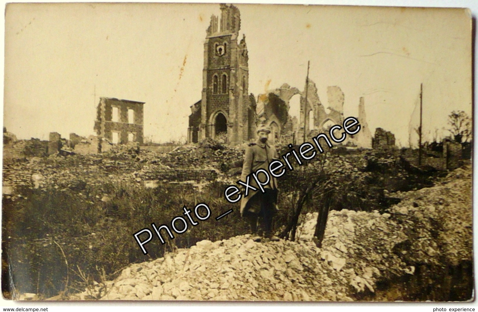 CPA Carte Photo Guerre 14-18 Militaire Ruines Eglise Village WW1 VILLE SUR TOURBE Marne 51 - Ville-sur-Tourbe