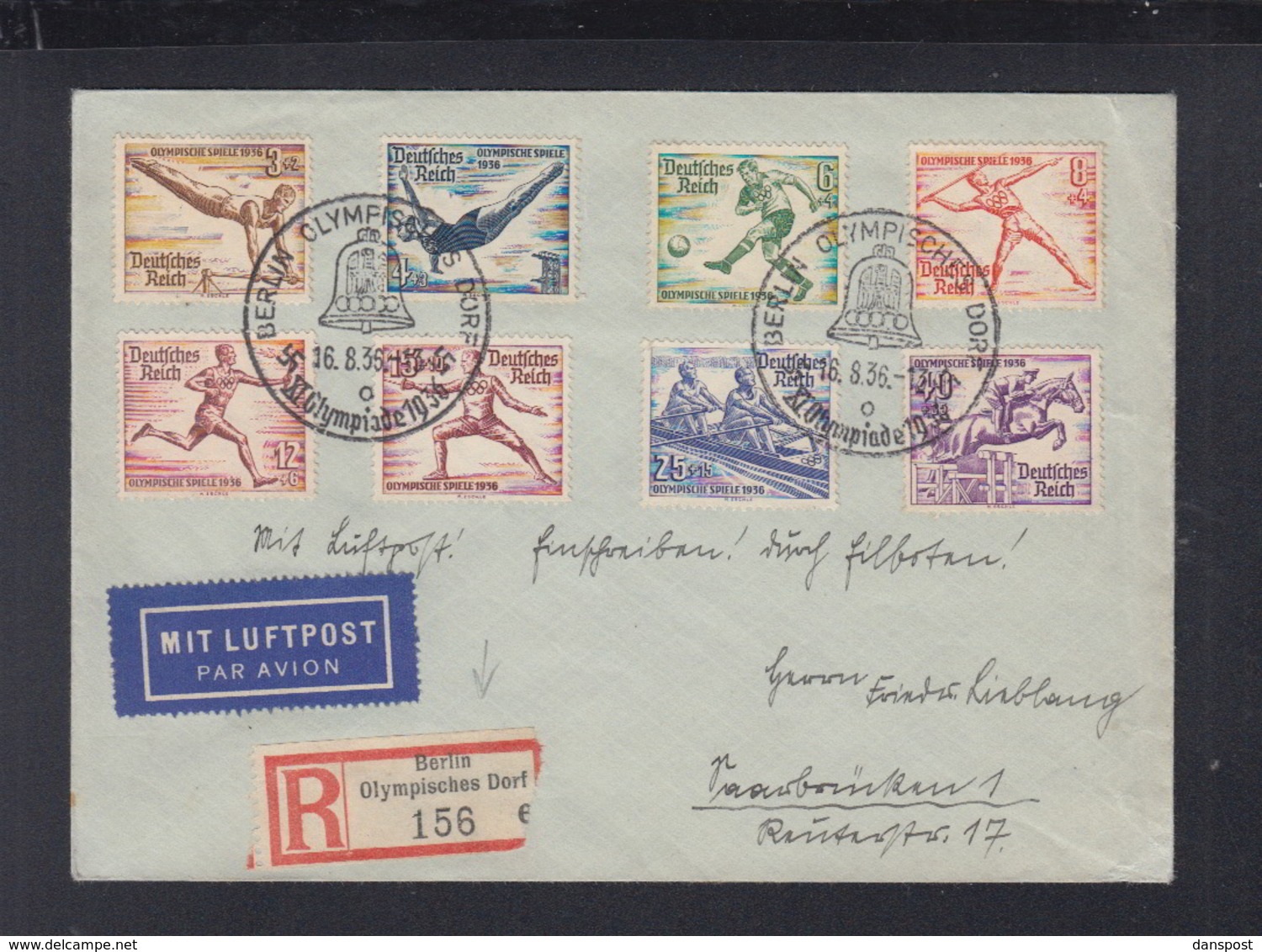 Dt. Reich R-Brief 1936 Olympisches Dorf Flugpost Nach Saarbrücken - Storia Postale