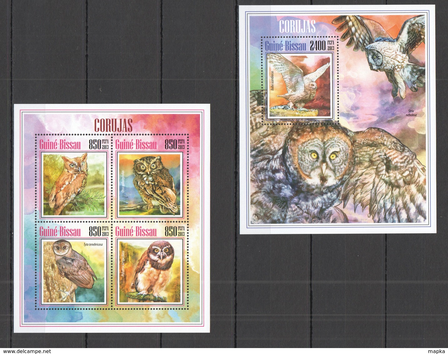 ST1242 2013 GUINE GUINEA-BISSAU FAUNA BIRDS OWLS CORUJAS KB+BL MNH - Búhos, Lechuza