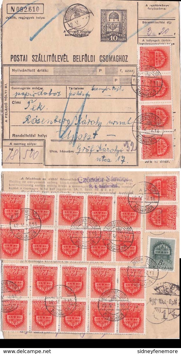 Hungary 1942 Packet Card 12f Plus 26 X 2f Adhs Frpm Bod Rogveresztur To Budapest "payment Request" By "invoice" - Autres & Non Classés