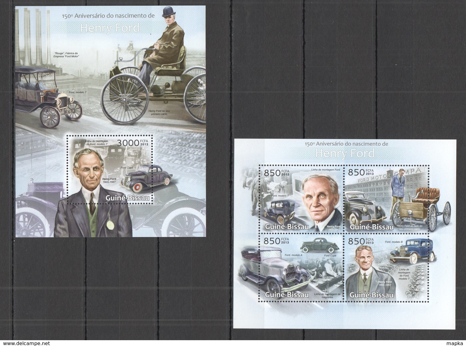 ST1288 2013 GUINE GUINEA-BISSAU TRANSPORT CARS 150TH ANNIVERSARY HENRY FORD KB+BL MNH - Voitures