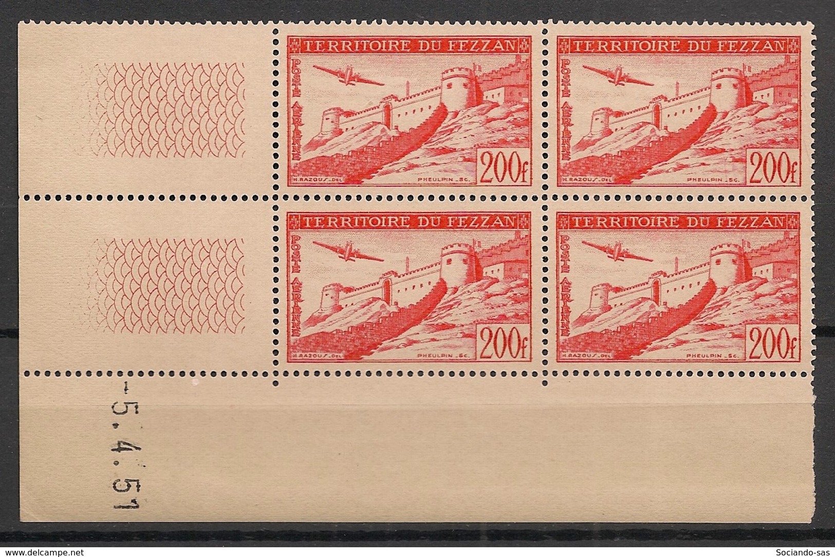 Fezzan - 1951 - Poste Aérienne PA  N°Yv. 7 - Fort De Sebha - Bloc De 4 Coin Daté - Neuf Luxe ** / MNH / Postfrisch - Ongebruikt