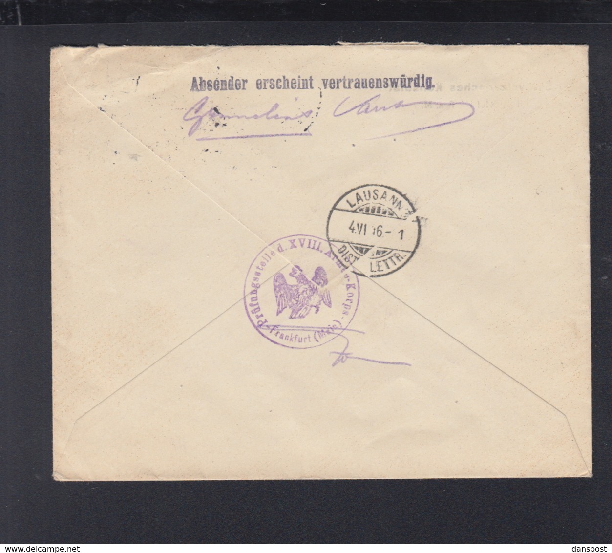 Dt. Reich R-Brief 1916 Schweizerisches Konsulat Zensur Absender Erscheint Vertrauenswürdig Nach Schweiz - Storia Postale