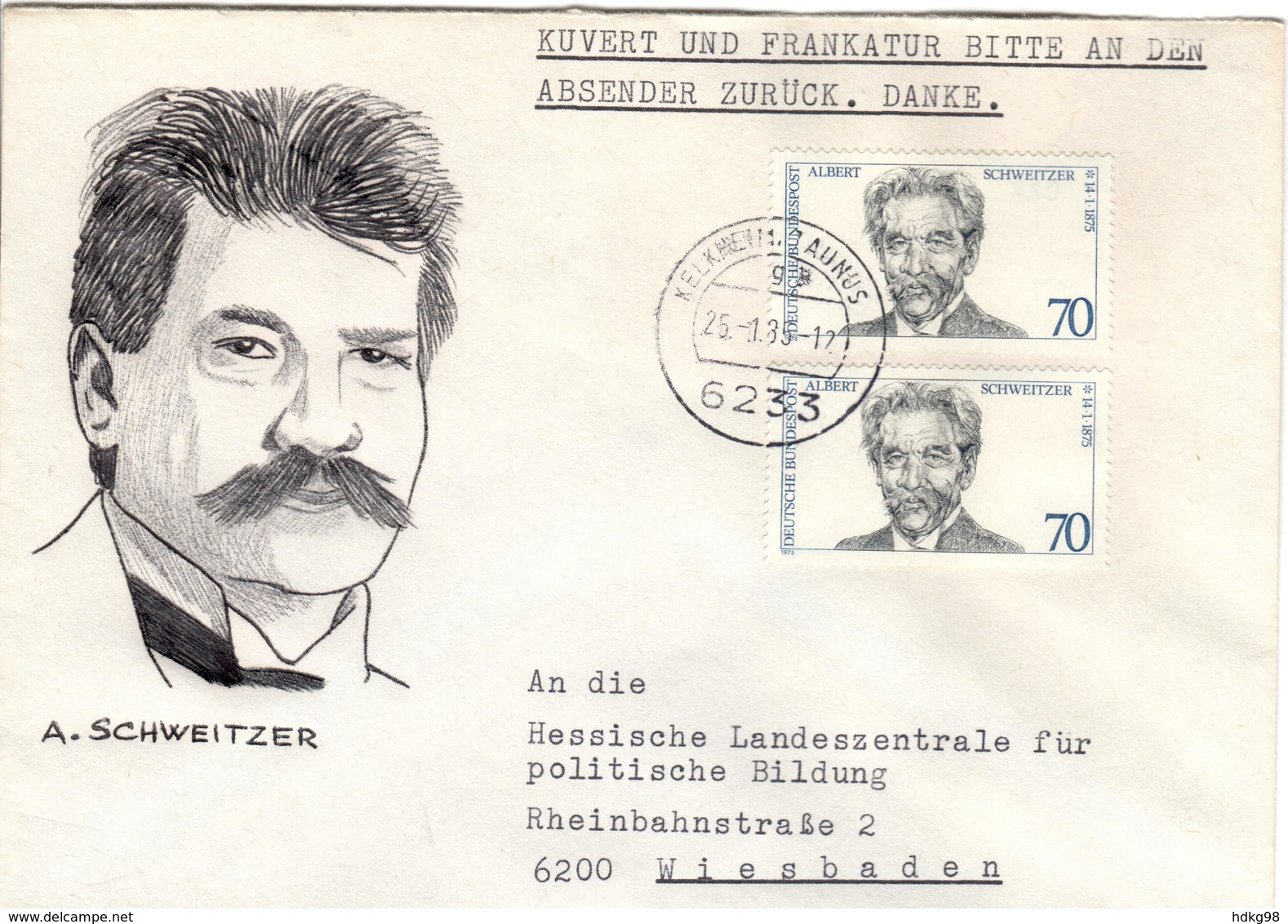 D+ Deutschland 1975 Mi 830 Albert Schweitzer (UNIKAT / ÙNICO / PIÉCE UNIQUE / JEDINEČNÝ) - Briefe U. Dokumente