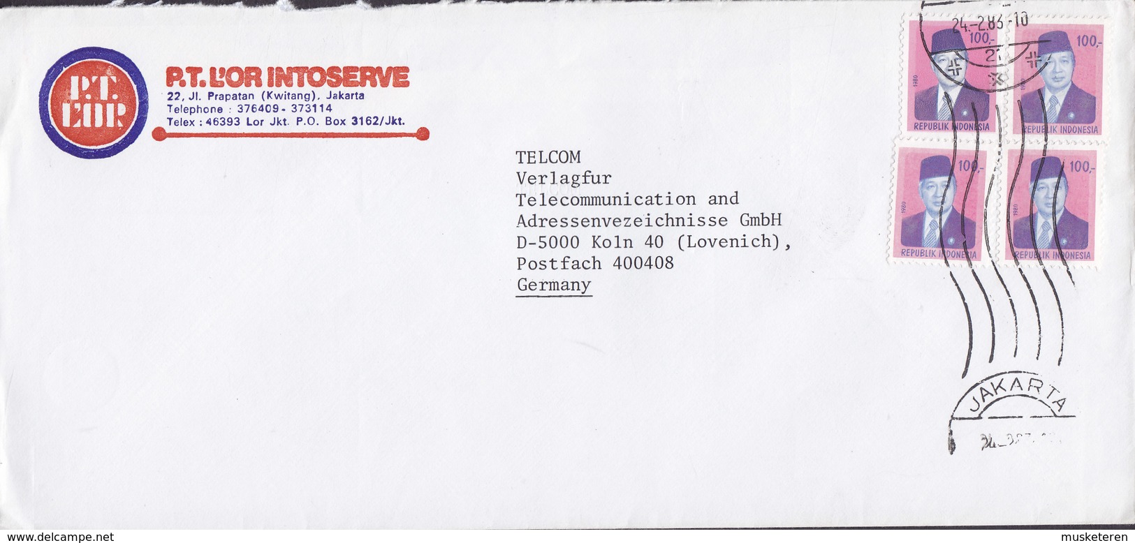 Indonesia P.T.L'OR INTOSERVE, JAKARTA 1983 Cover Brief KÖLN Germany - Indonesien