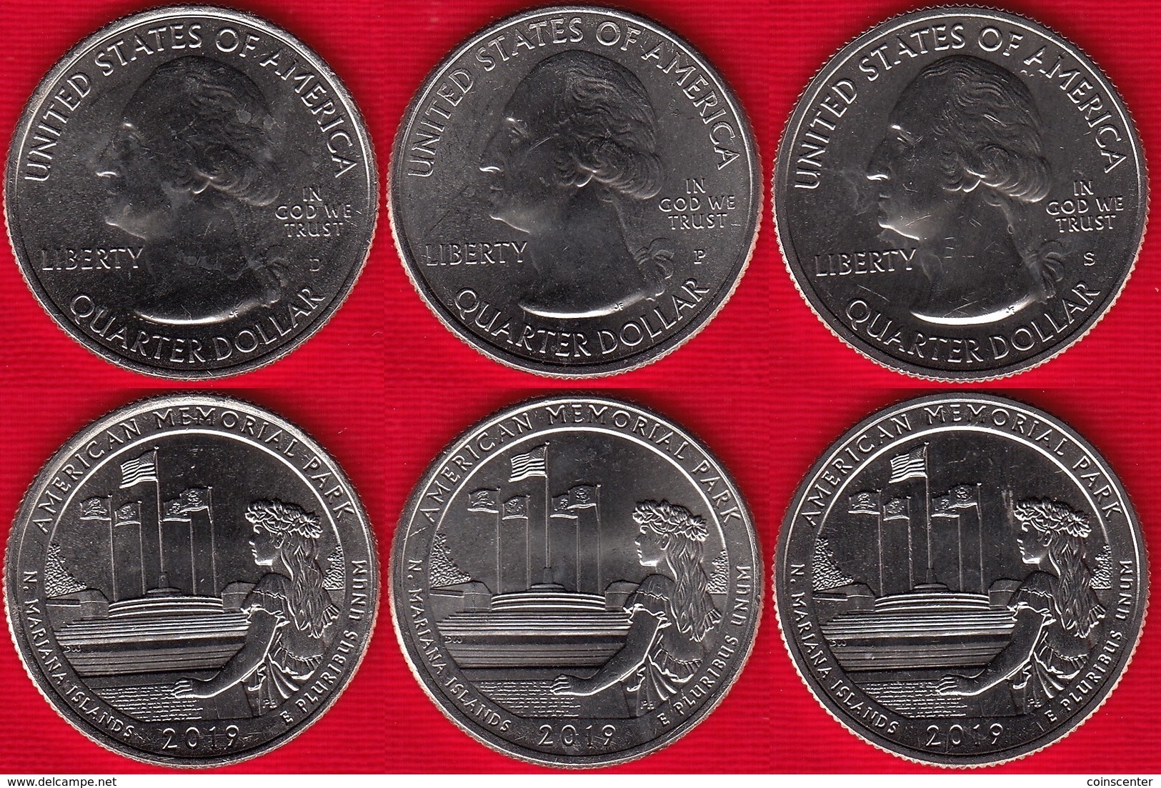 USA Set Of 3 Quarters: "American Memorial Park, NMI" 2019 D, P, S UNC - 2010-...: National Parks