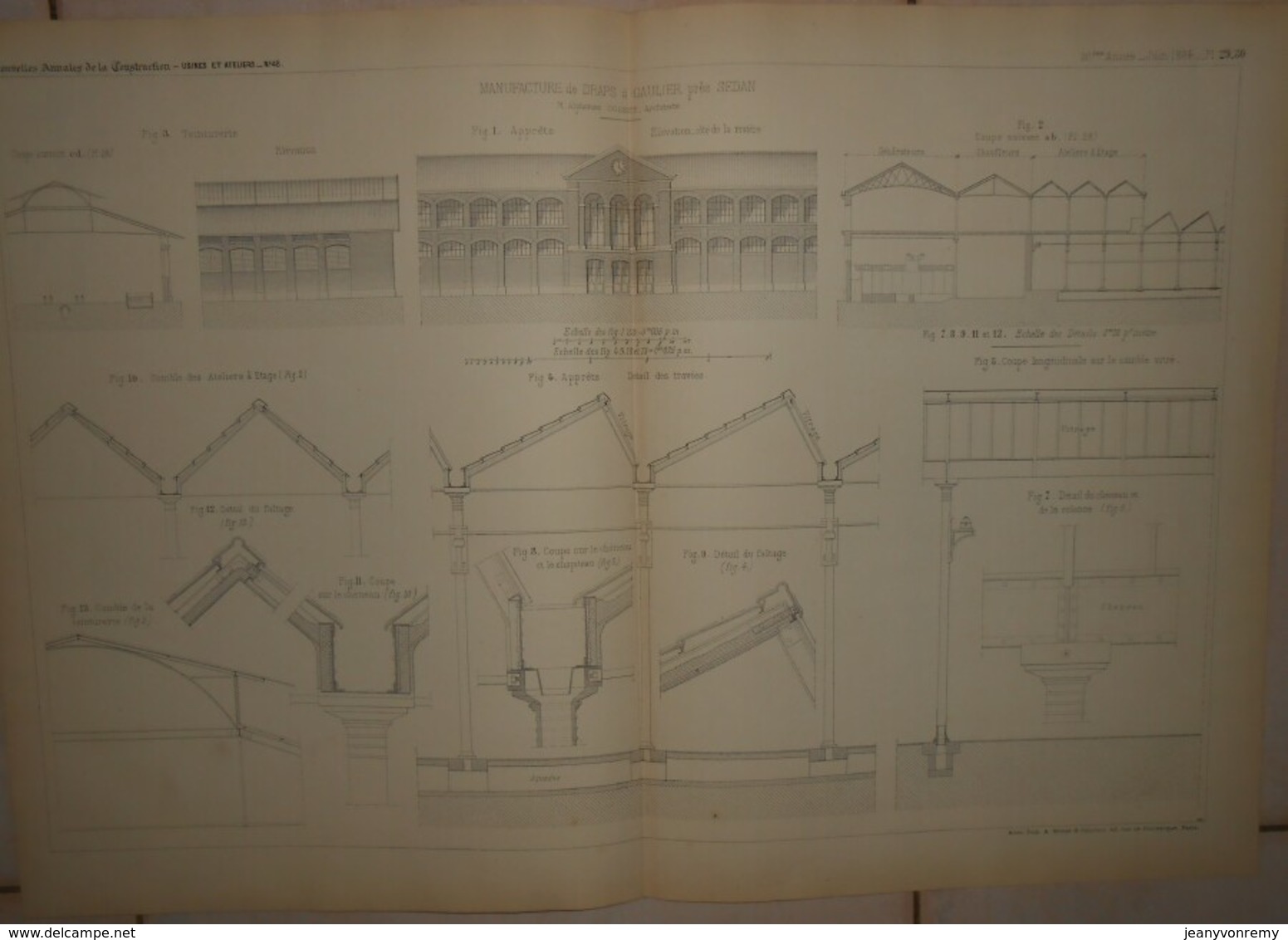 Plan D'une Manufacture De Draps à Gaulier Près De Sedan. M. Alponse Gosset, Architecte.1884. - Travaux Publics