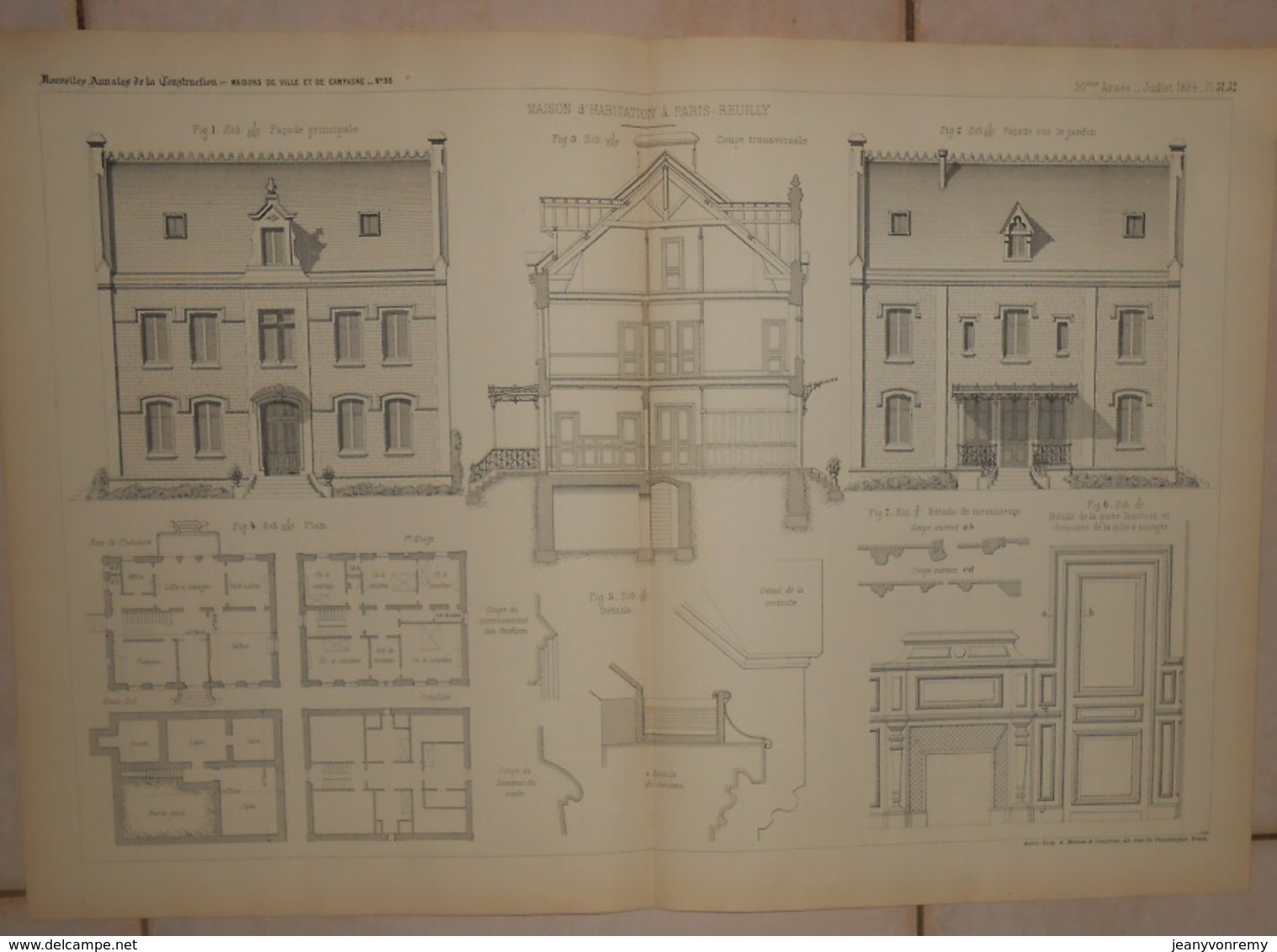 Plan D'une Maison D'habitation à Paris-Reuilly. 1884. - Arbeitsbeschaffung