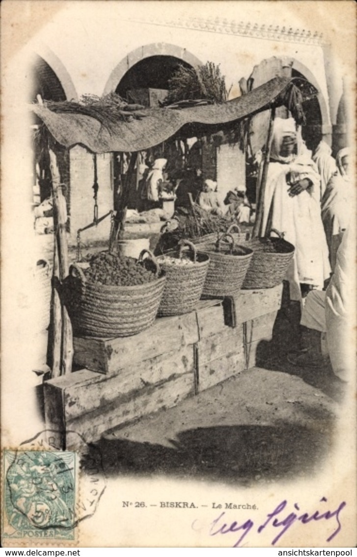 Cp Biskra Algerien, Le Marche, Partie Am Markt, Markthändler - Alger