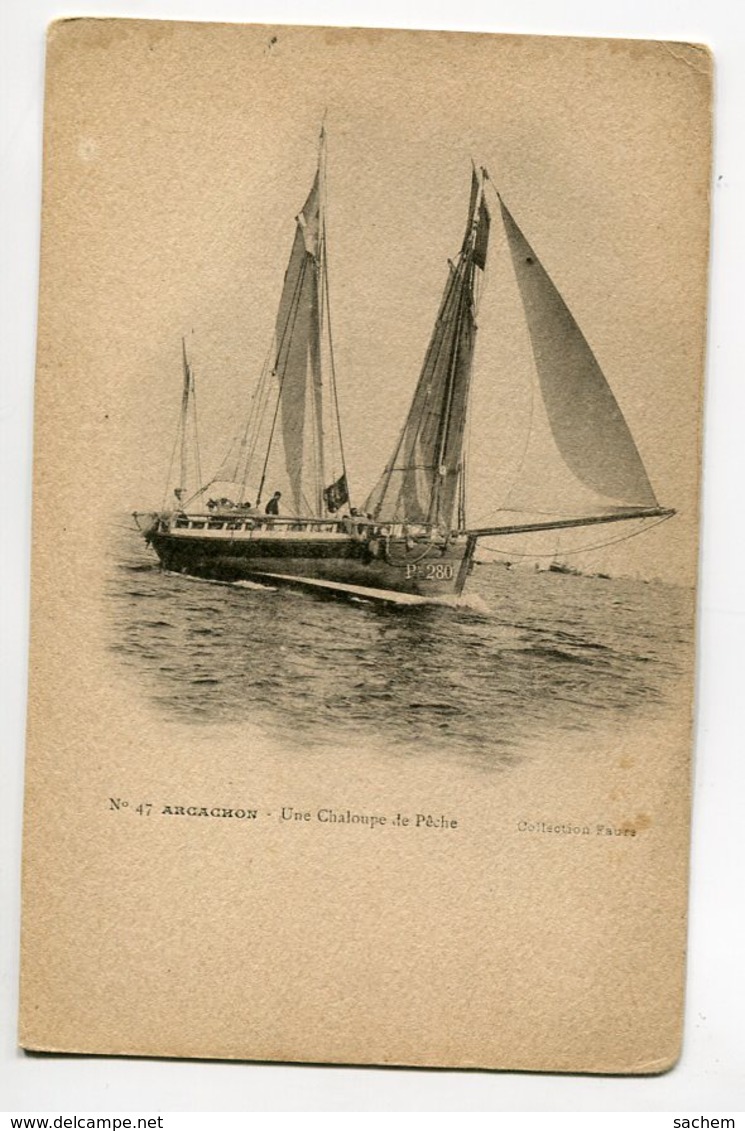 33 ARCACHON Une Chaloupe De Peche "P.280 " En Mer No 47 Colllection Faure  1900     D09 2019 - Arcachon