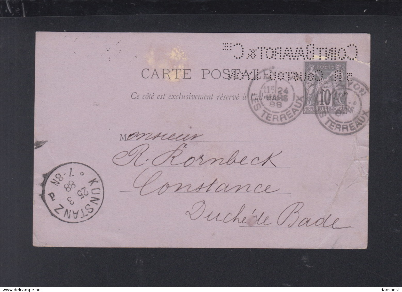 Frankreich France GSK 1888 Lyon Lochung Perfin Coint Bavarot & Cie - Standard Postcards & Stamped On Demand (before 1995)