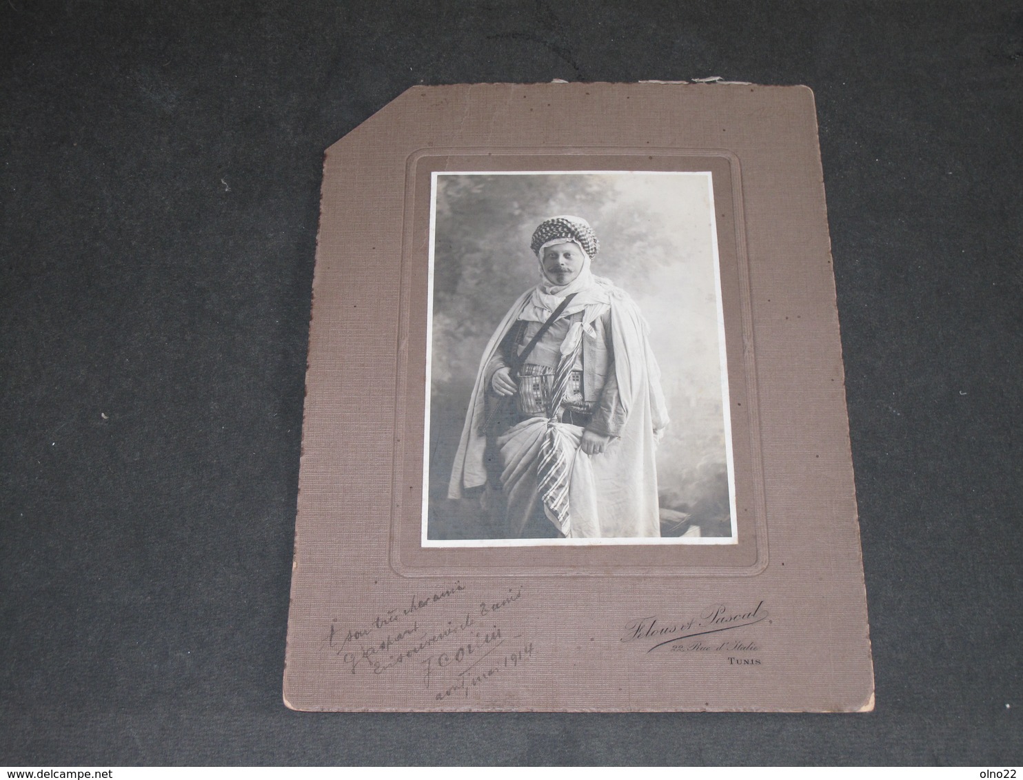 TUNIS 1914 - FELIX COILIN EN COSTUME NORD AFRICAIN - DEDICACE - PHOTO DE FELOUS ET PASCAL TUNIS - Identified Persons