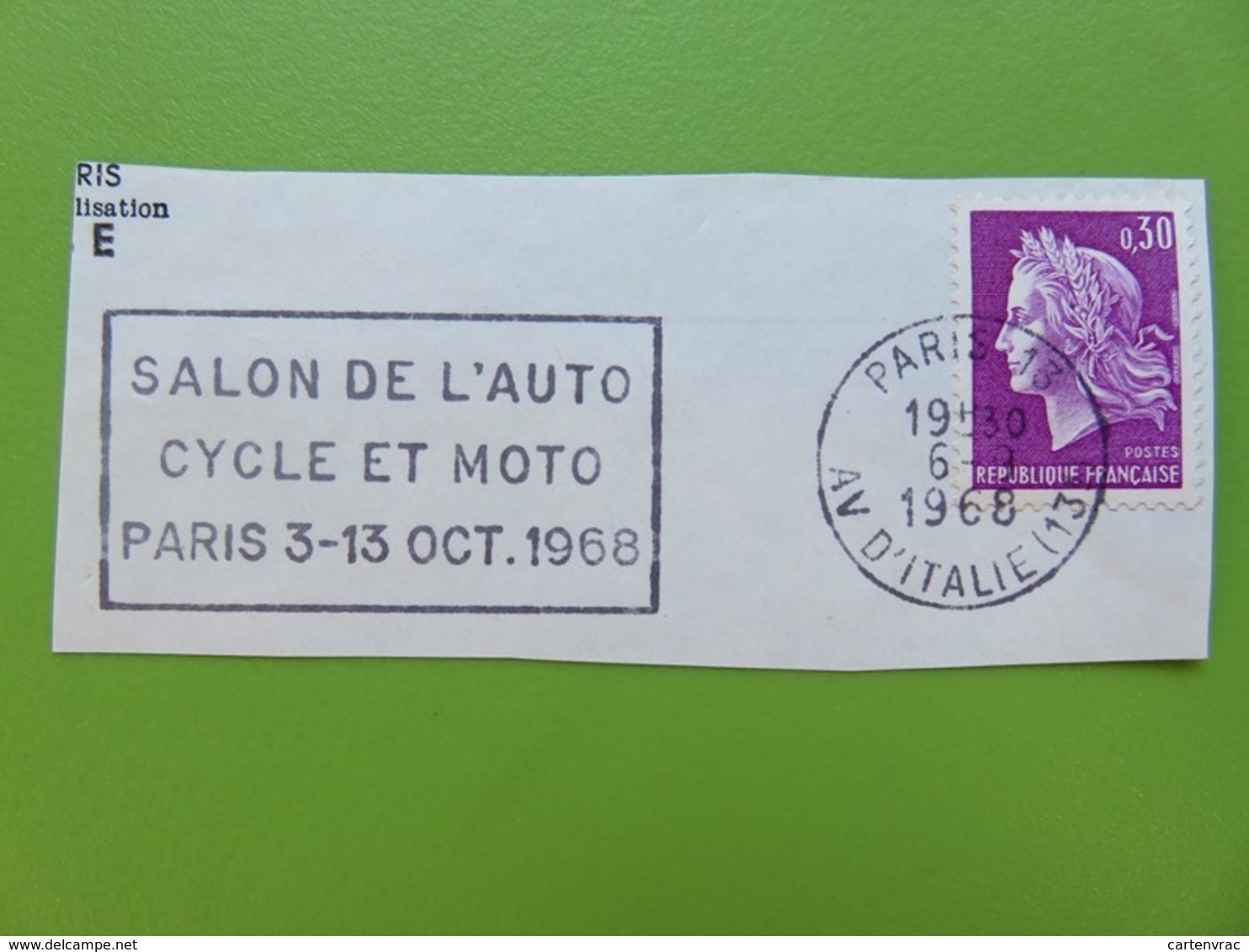 Flamme - Salon Auto Cycle Et Moto Paris Octobre 1968 - Cachet Paris Avenue D'Italie - Timbre YT N° 1536 (M. De Cheffer) - Mechanical Postmarks (Advertisement)