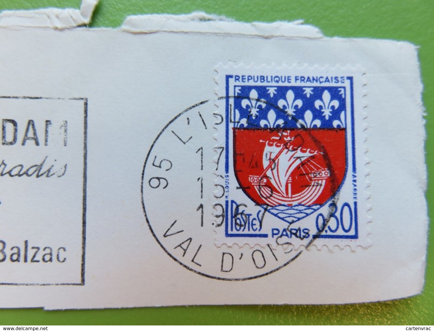 Flamme - Honoré De Balzac - L'Isle-Adam (Val D'Oise) - Timbre YT N° 1354B (Armoiries De Paris) - 1967 - Mechanical Postmarks (Advertisement)