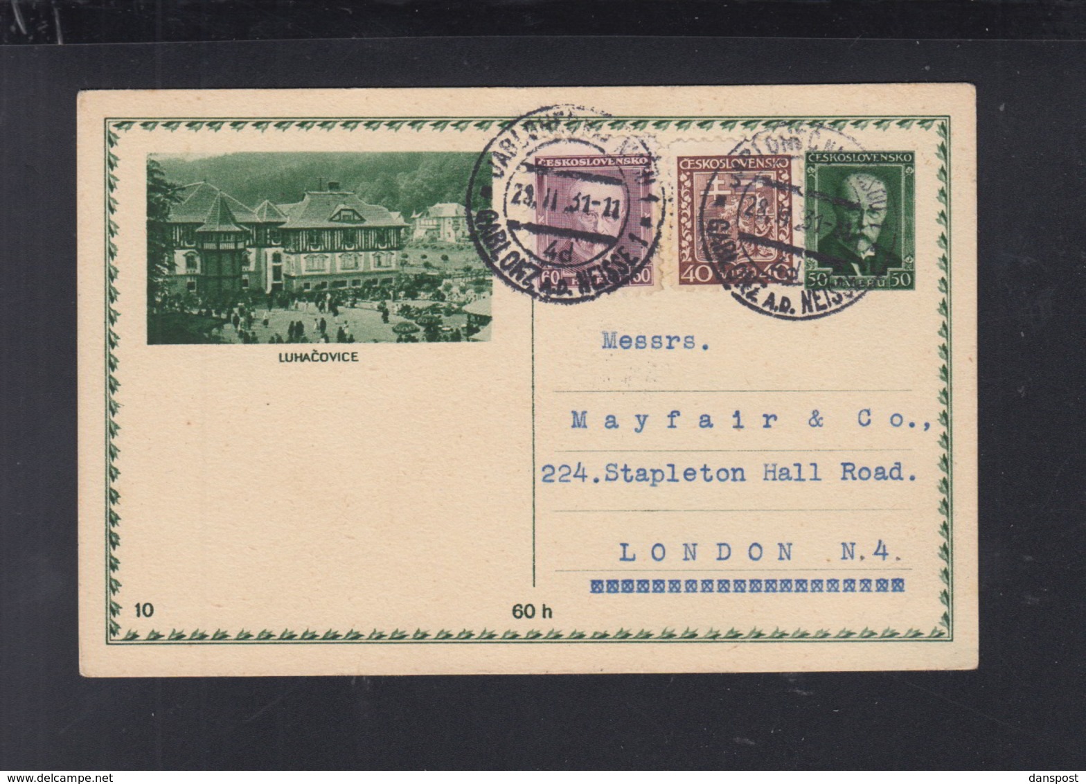 Czechoslovakia Stationery Luhacovice 1931 To London - Postcards
