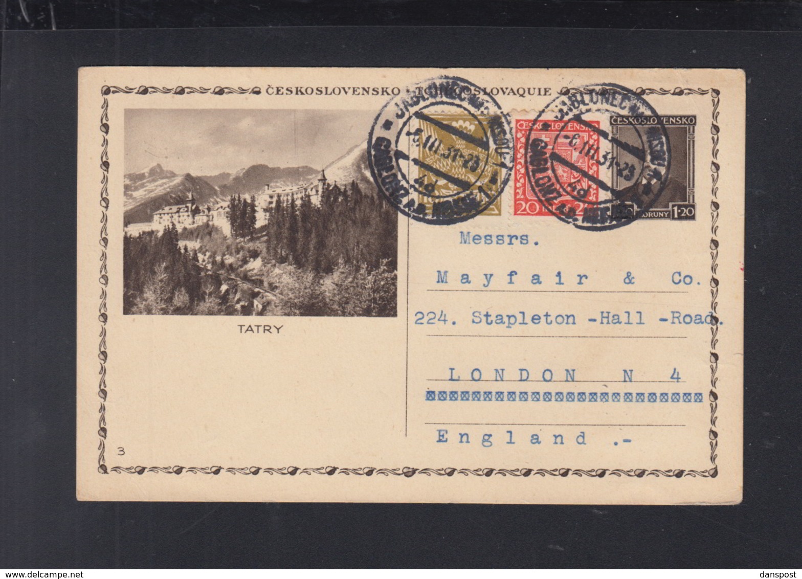 Czechoslovakia Stationery Tatra 1931 To London (2) - Postcards