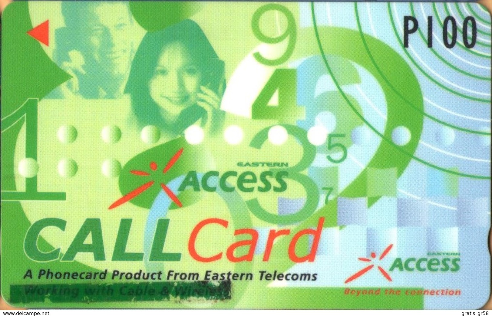 Philippines - Eastern Telecom, GPT, 328PETA, Sticker Over "Working With Cable & Wireless", Access Call, %20.000ex, Used - Philippinen