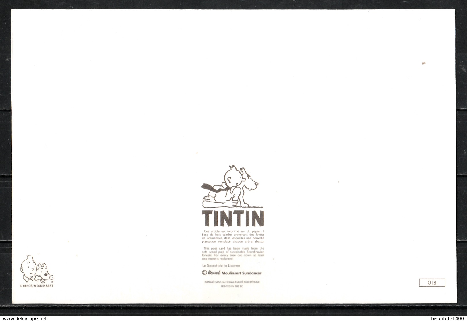 CP Tintin : Editions Hergé/Moulinsart Sundancer N° 018 ( Recto-Verso ) - Bandes Dessinées