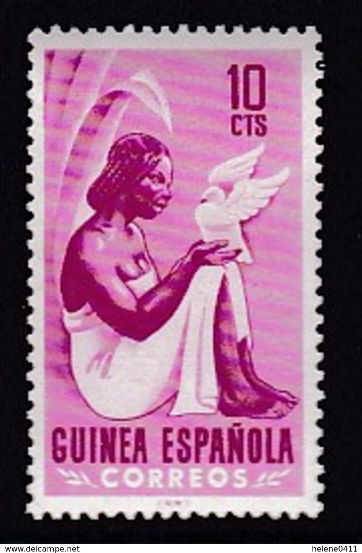 TIMBRE NEUF DE GUINEE ESPAGNOLE - SERIE COURANTE 1953 : FEMME INDIGENE ET COLOMBE N° Y&T 347 - Guinea Spagnola