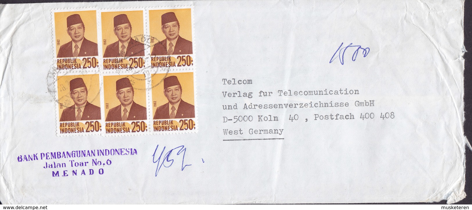 Indonesia BANK PEMBANGUNAN, MENADO 1984 Cover Brief KÖLN Germany 4-Block & 2 Single - Indonesien