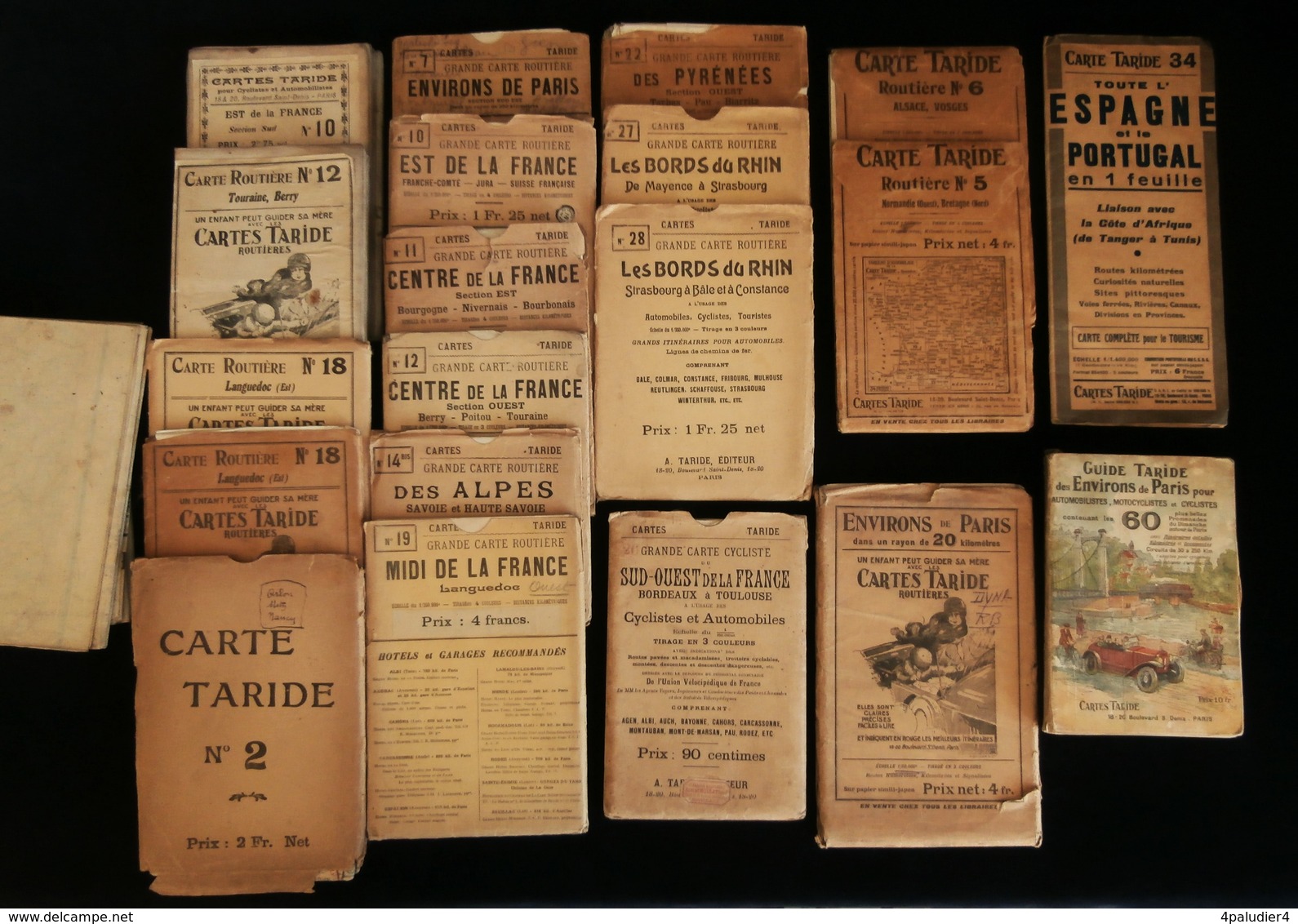 Lot 19 Cartes Routières TARIDE Début XXe à 1930 + Guide Taride Promenade Autour De Paris - Cartes Routières