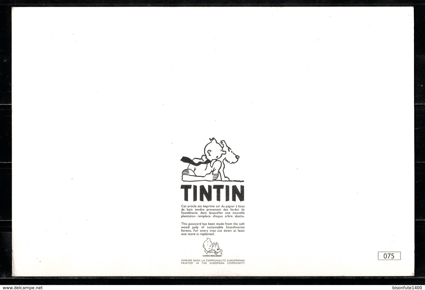 CP Tintin : Editions Hergé/Moulinsart N° 075 ( Recto-Verso ) - Bandes Dessinées