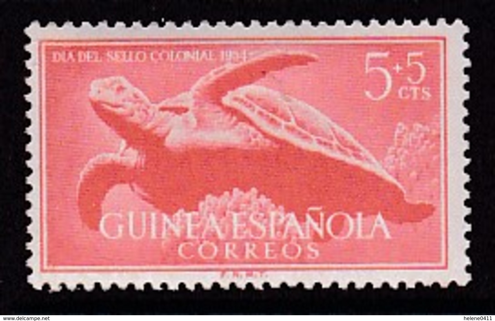 TIMBRE NEUF DE GUINEE ESPAGNOLE - TORTUE DE MER (JOURNEE DU TIMBRE COLONIAL 1954) N° Y&T 359 - Schildkröten