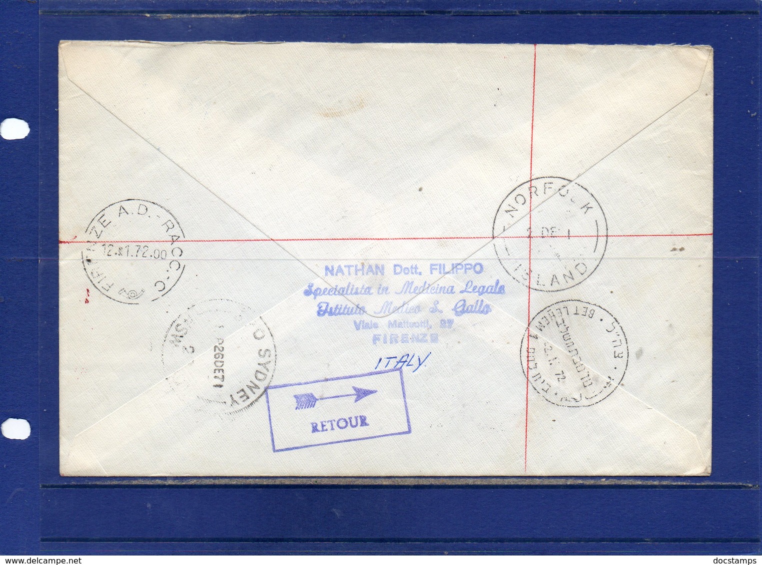 ##(DAN197)- Norfolk Island 1971- Registered Cover From Norfolk To Israel, Retour To Sender To Firenze-Italy - Natale