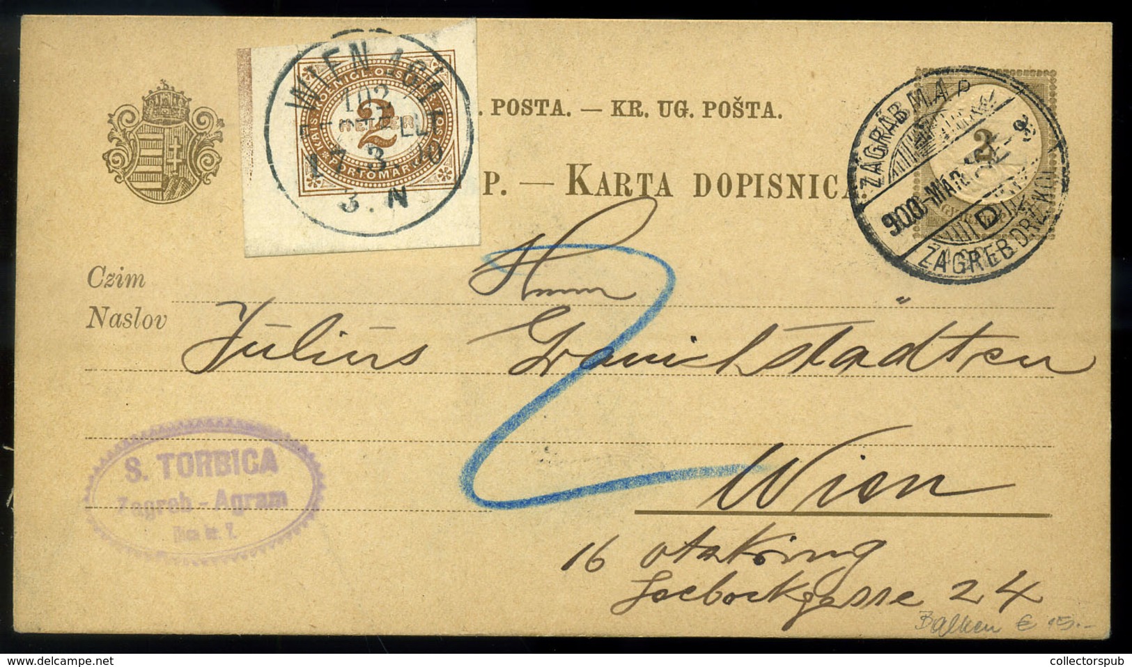 ZÁGRÁB 1900.03. 2Kr-os Díjjegyes Levlap Bécsbe Küldve, Portózva - Postage Due