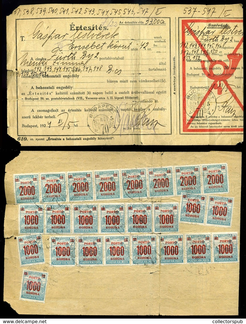 BUDAPEST 1924. Értesítés Németországból érkezett 11 Csomaghoz Szükséges Behozatali Engedély Szükségességéről 33000K-s Po - Covers & Documents