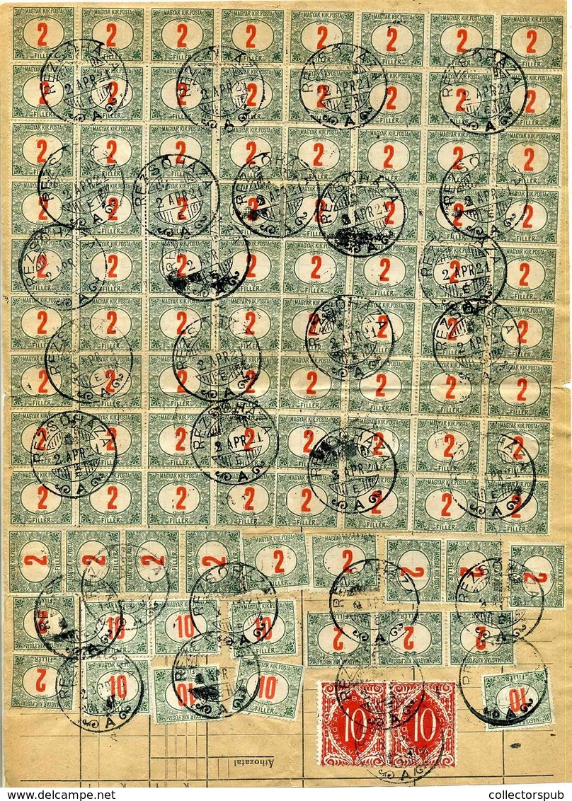 REZSŐHÁZA 1921. Csomagszállítóhoz Tartozó  Pótlap(?) Kétnyelvű Feladóvevénnyel Egy Zimonyba Küldött Küldeményről, 95 Db  - Lettres & Documents