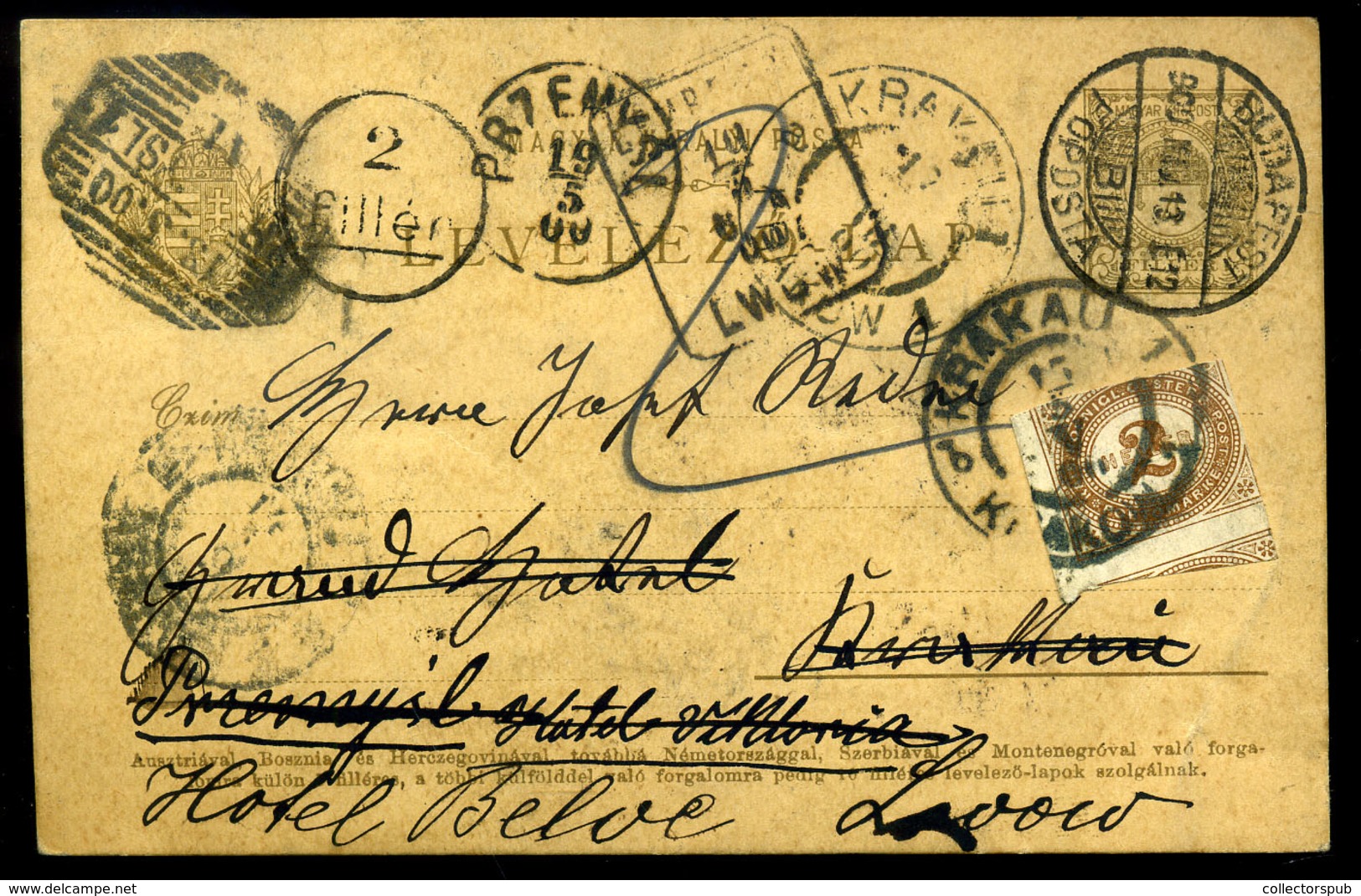 BUDAPEST 1900. 4f Díjjegyes Levlap Vándorlása Lengyel Területeken ,többszörös Utánküldéssel, Portózással. Látványos Dara - Used Stamps